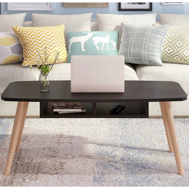 Rectangular Coffee Table with Artificial Wood/black/white Top on 4 Legs Cocktail Table