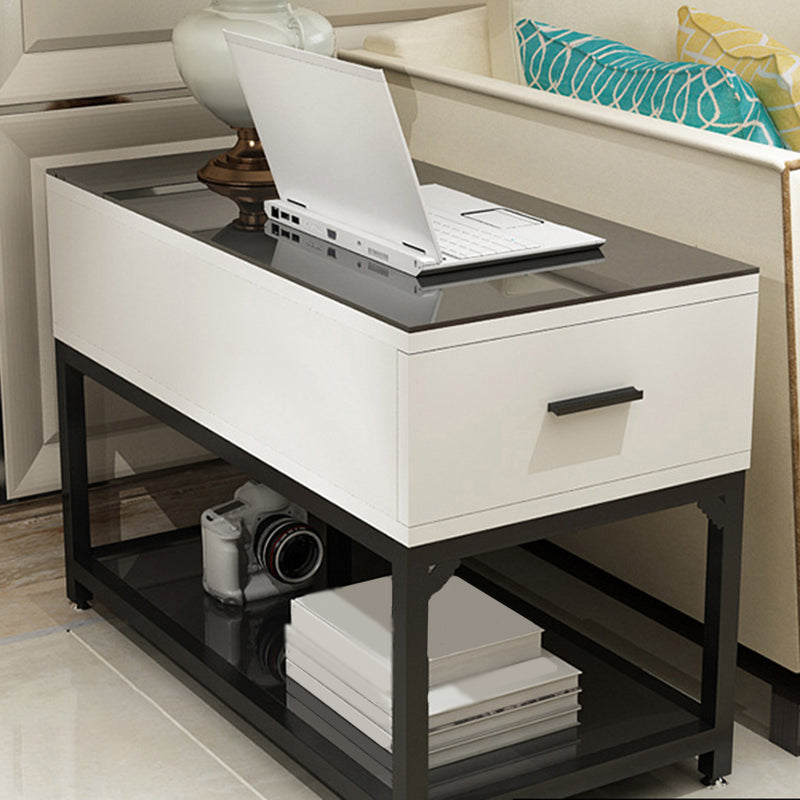 Modern Style Cocktail Table Glass Top Metal Steel Frame Rectangular Coffee Table