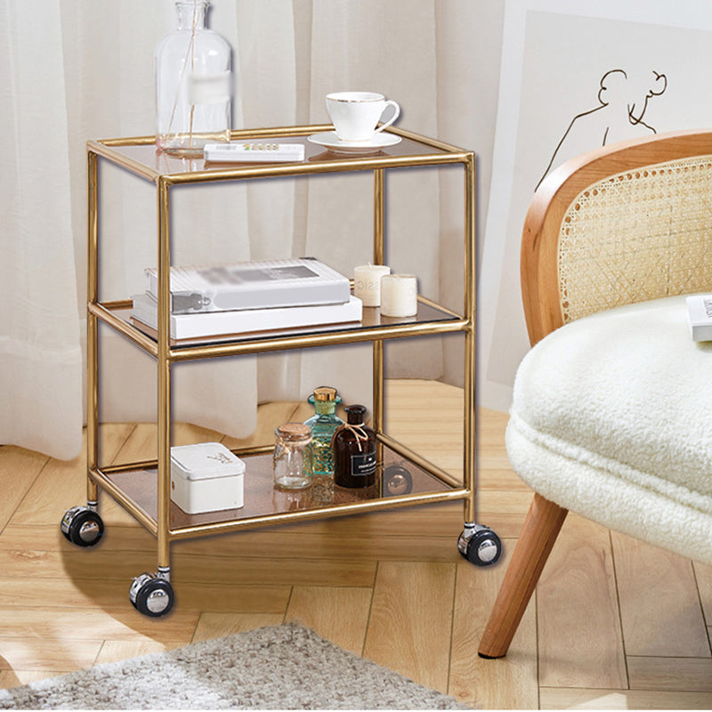 Rectangular Glass Shelf Included Side Table with Casters - 22"/23.6"/25.6" H