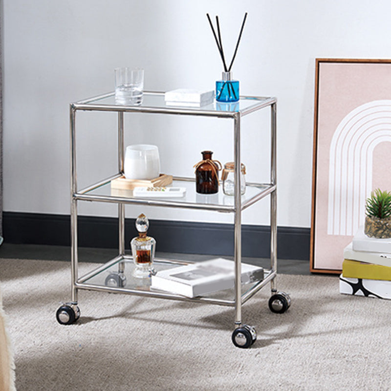 Rectangular Glass Shelf Included Side Table with Casters - 22"/23.6"/25.6" H