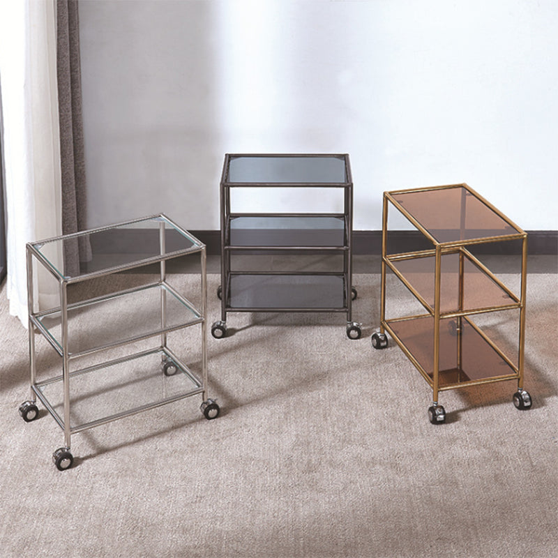 Rectangular Glass Shelf Included Side Table with Casters - 22"/23.6"/25.6" H