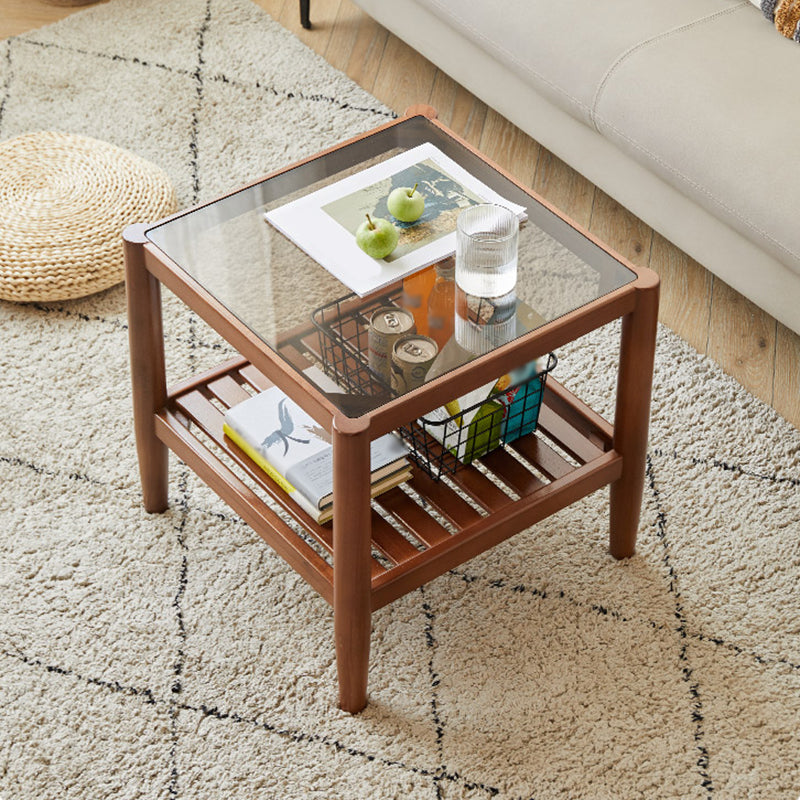 Modern Style Cocktail Table Beech Frame Glass Top Square/rectangular Coffee Table
