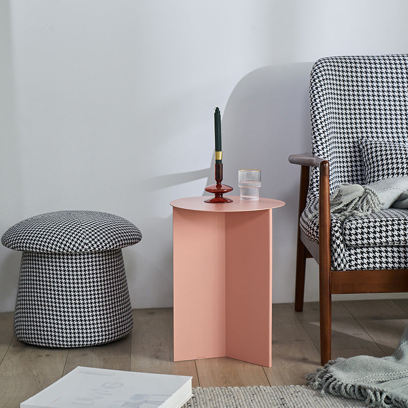 Solid Color Iron Round Top Side End Table Pedestal End Table