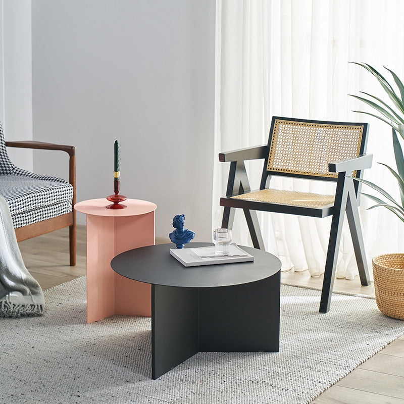 Solid Color Iron Round Top Side End Table Pedestal End Table