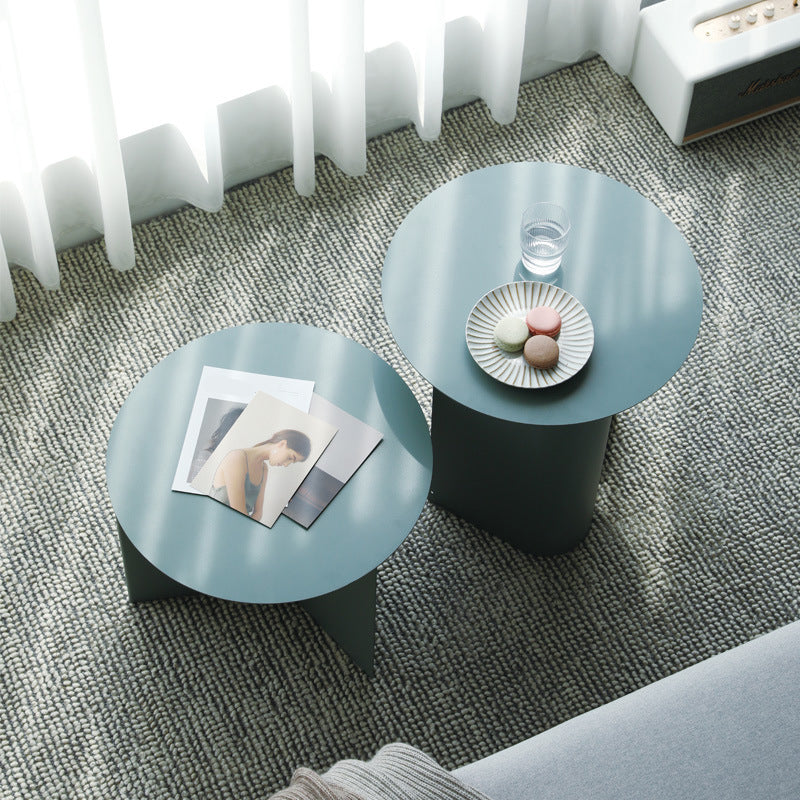 Solid Color Iron Round Top Side End Table Pedestal End Table