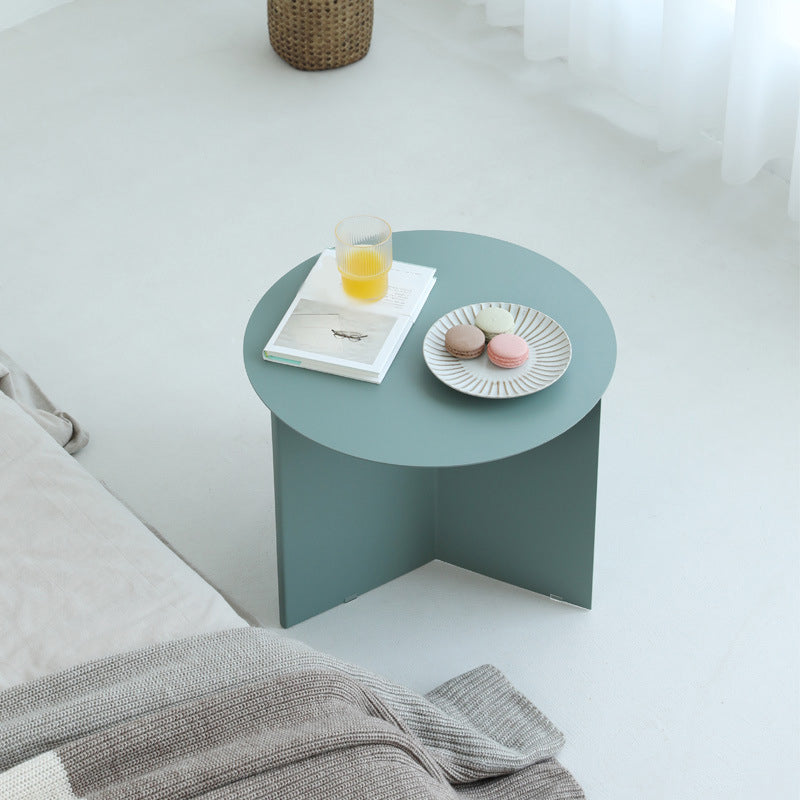 Solid Color Iron Round Top Side End Table Pedestal End Table