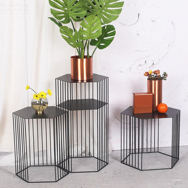 Black/white/gold Geometric Top Side Table Ironcraft Frame End Table