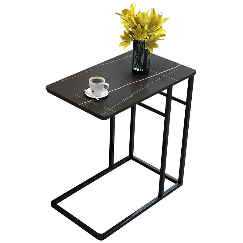 24.4" Tall Ironcraft C Side Table Rectangular Faux Marble Top End Table with Storage