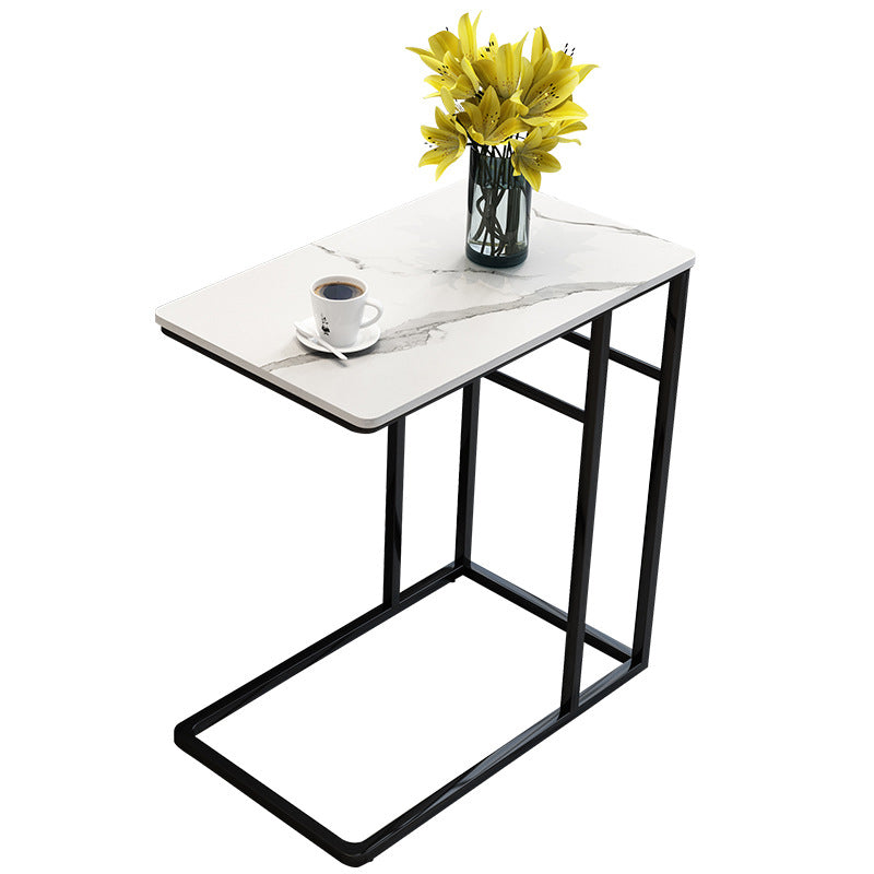 24.4" Tall Ironcraft C Side Table Rectangular Faux Marble Top End Table with Storage