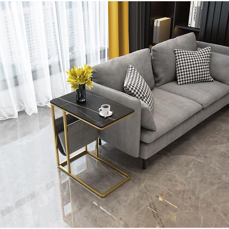 24.4" Tall Ironcraft C Side Table Rectangular Faux Marble Top End Table with Storage