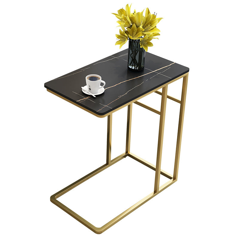 24.4" Tall Ironcraft C Side Table Rectangular Faux Marble Top End Table with Storage