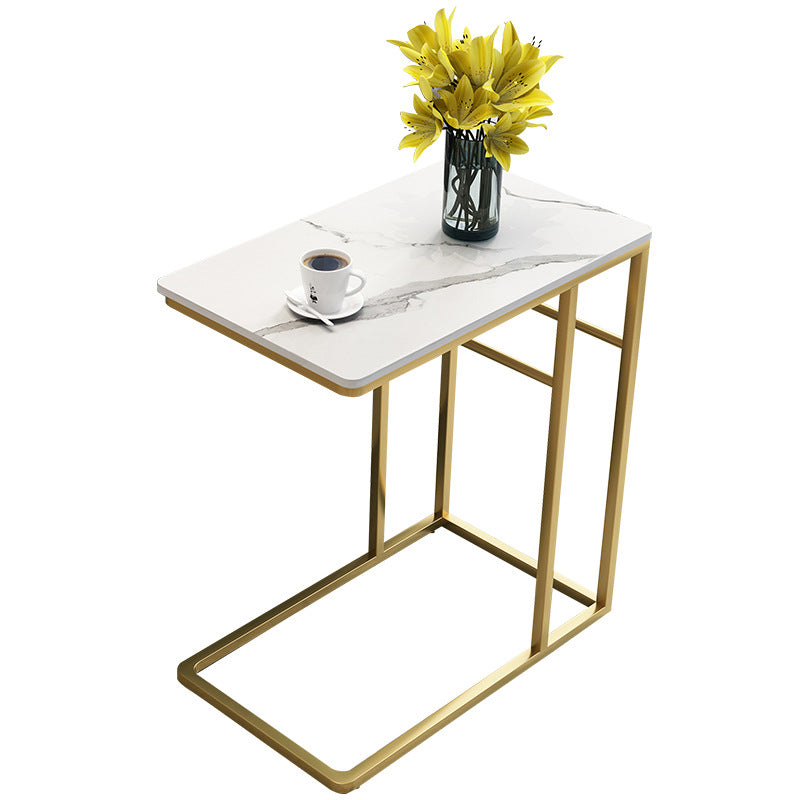 24.4" Tall Ironcraft C Side Table Rectangular Faux Marble Top End Table with Storage