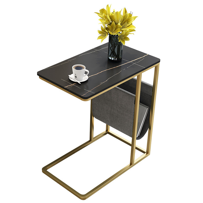24.4" Tall Ironcraft C Side Table Rectangular Faux Marble Top End Table with Storage