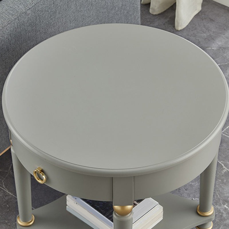 4 Legs Solid Oak Drawer Side Table Round End Table with Shelf