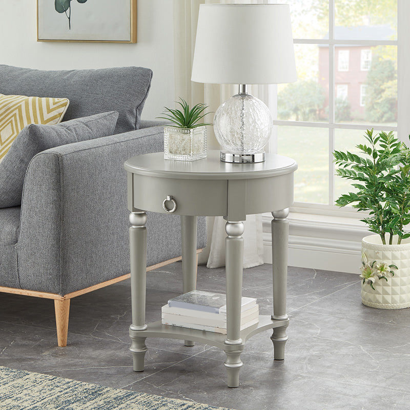 4 Legs Solid Oak Drawer Side Table Round End Table with Shelf