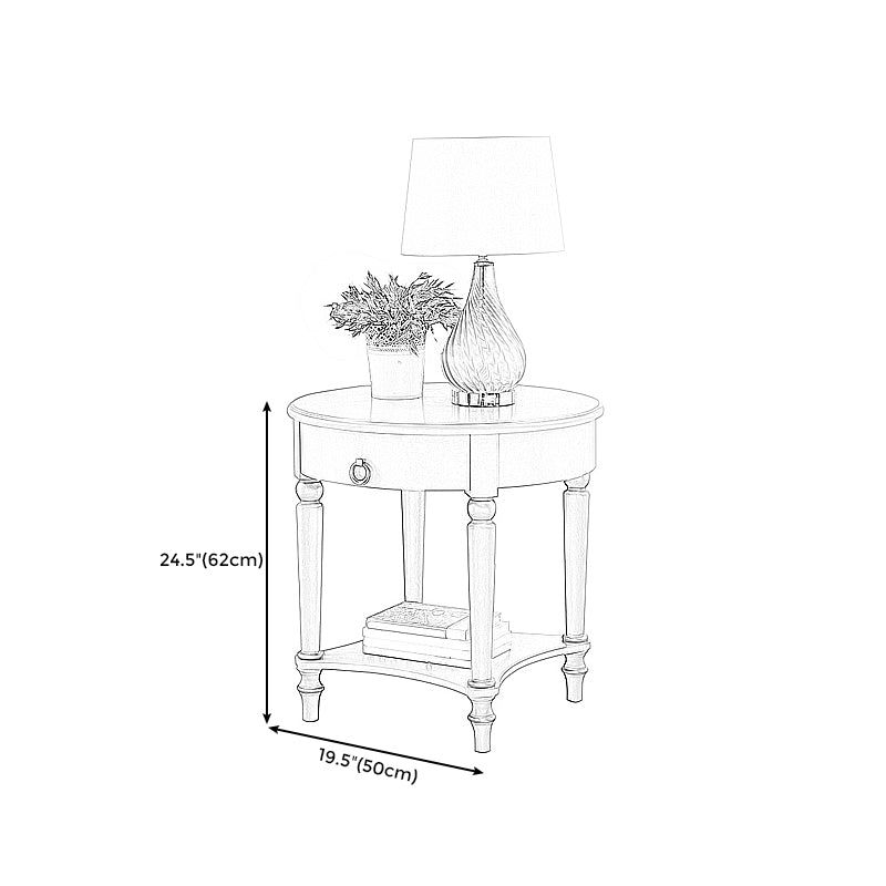 4 Legs Solid Oak Drawer Side Table Round End Table with Shelf