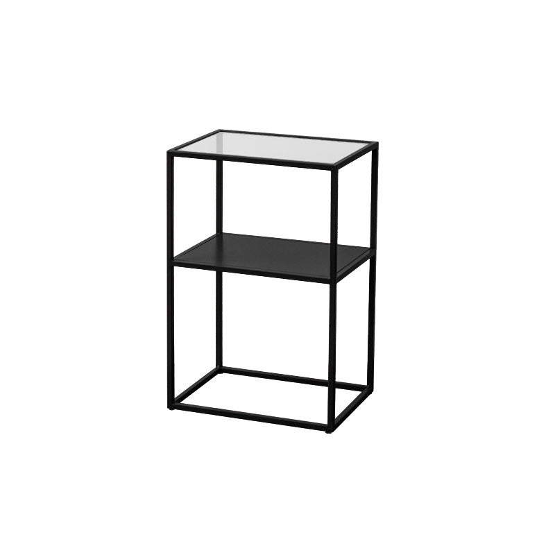 23.6" Tall Ironcraft Frame End Table Glass Rectangular Top Side Table with Shelf