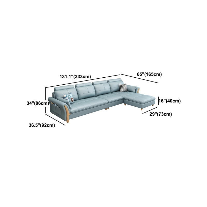 Flared Arm Sectional with Adjustable Headrest and Pocket Storage for Living Room