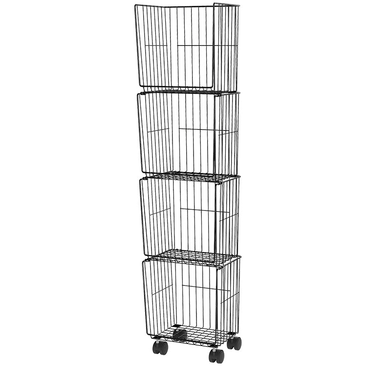 Modern Style Bookshelf Closed Back Metal Bookcase with Caster Wheels for Home Use