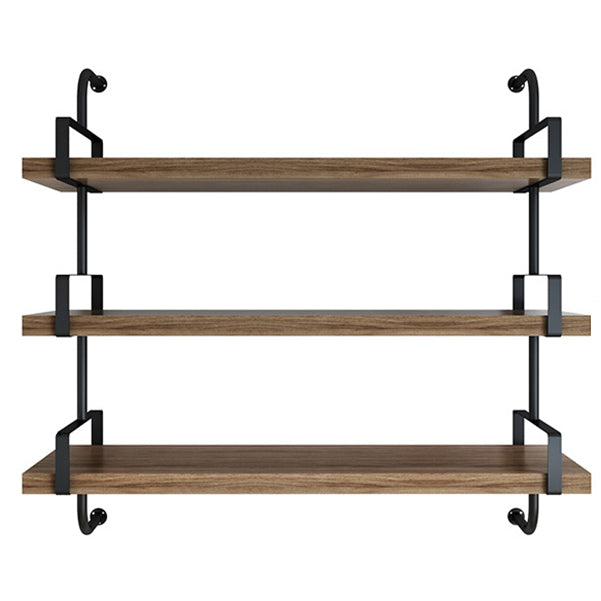 Contemporary Pine Solid Wood Bookcase Wall Mounted Metal Frame Closed Back Bookshelf