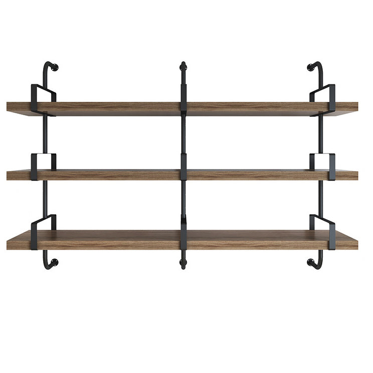 Contemporary Pine Solid Wood Bookcase Wall Mounted Metal Frame Closed Back Bookshelf
