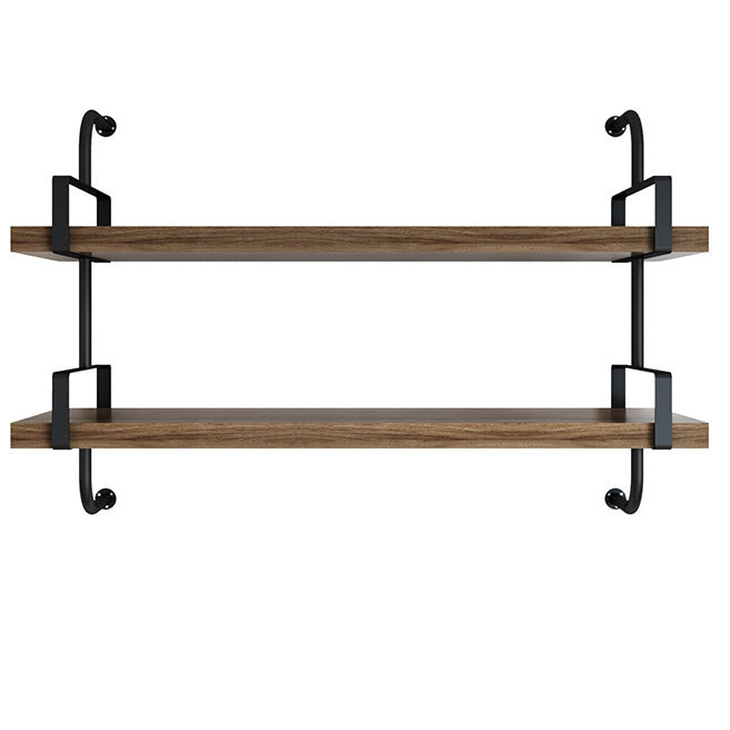 Contemporary Pine Solid Wood Bookcase Wall Mounted Metal Frame Closed Back Bookshelf