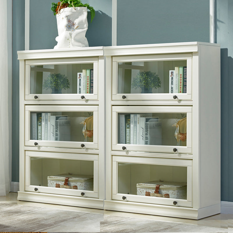 Urban Oak Wood Standard Bookcase White Vertical Bookshelf with Glass Doors