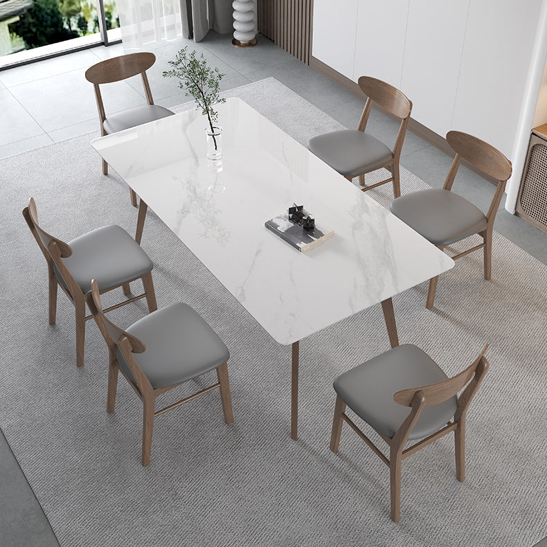 Sintered Stone Top White Table for Restaurant Modern Table with Wooden Base and 4 Legs