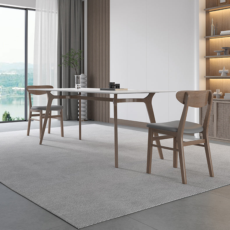 Sintered Stone Top White Table for Restaurant Modern Table with Wooden Base and 4 Legs