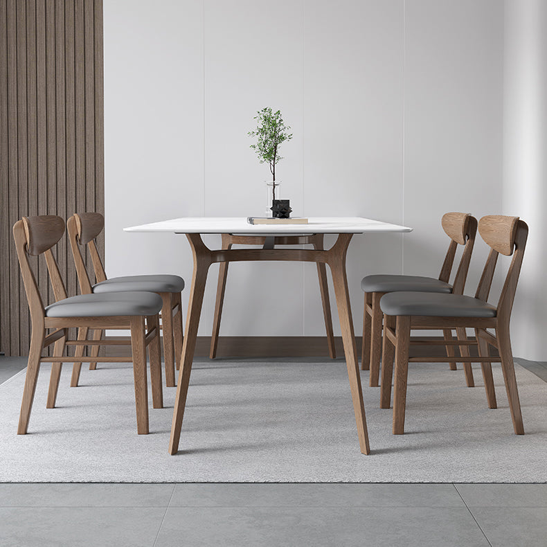 Sintered Stone Top White Table for Restaurant Modern Table with Wooden Base and 4 Legs