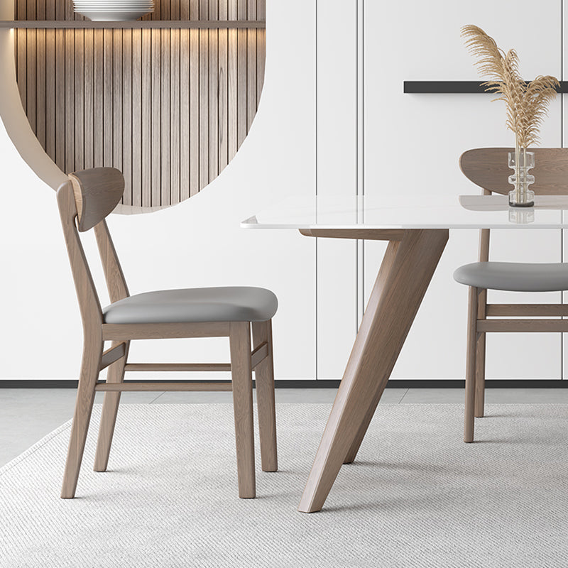 Modern Sintered Stone White Table Dining Table with Wooden Base and 4 Legs