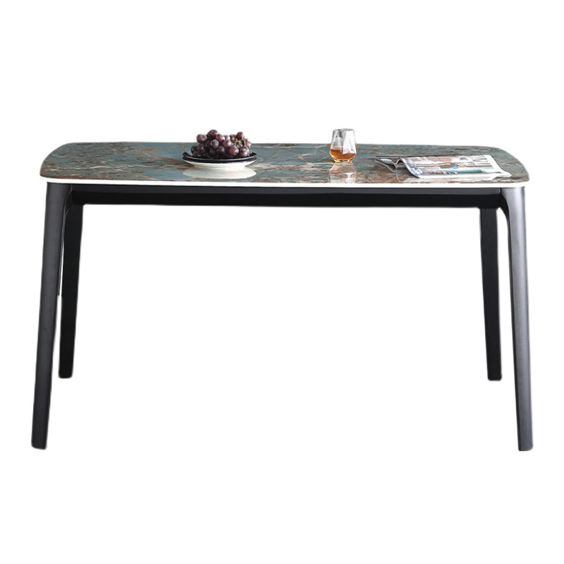 Sintered Stone Top Blue Table Modern Dining Table with Wooden Base and 4 Legs