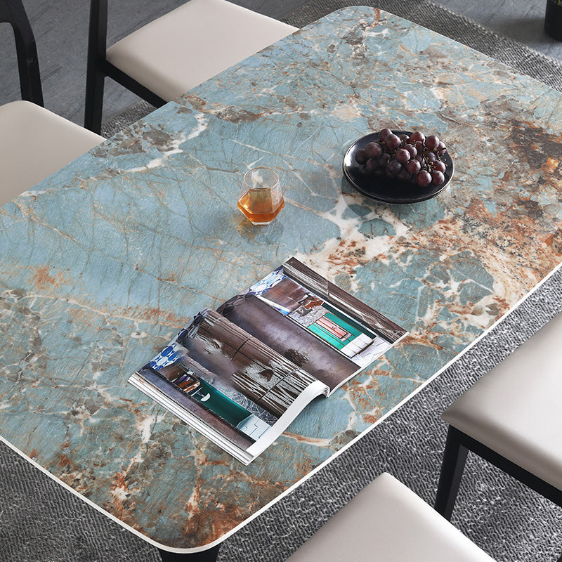 Sintered Stone Top Blue Table Modern Dining Table with Wooden Base and 4 Legs