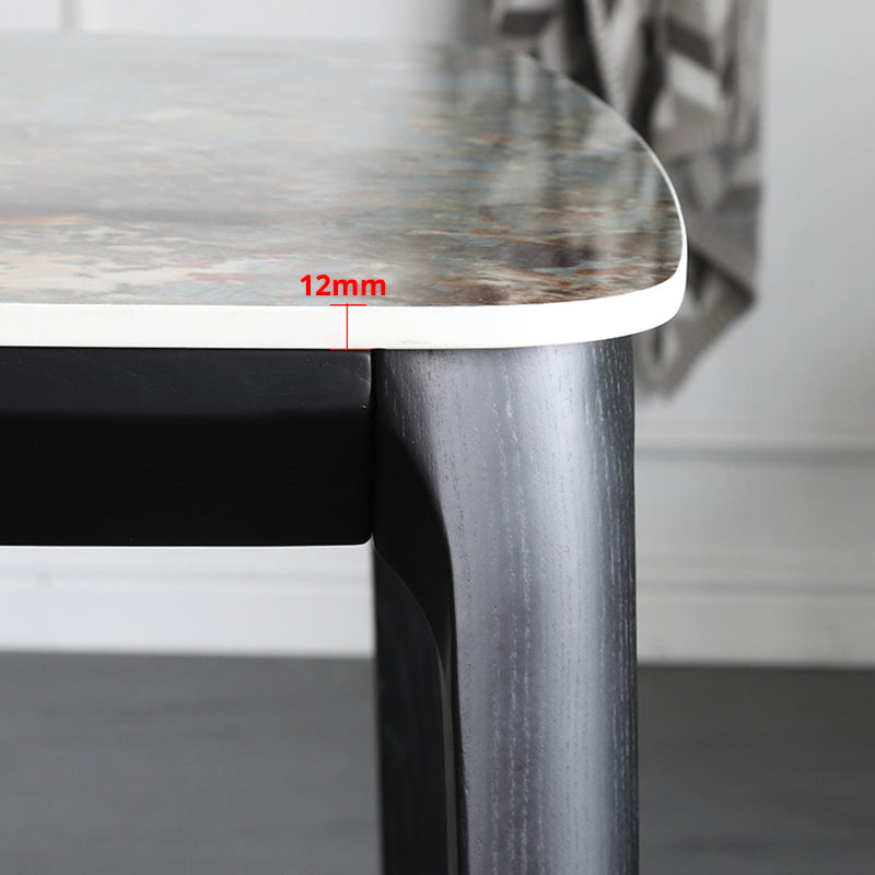 Sintered Stone Top Blue Table Modern Dining Table with Wooden Base and 4 Legs