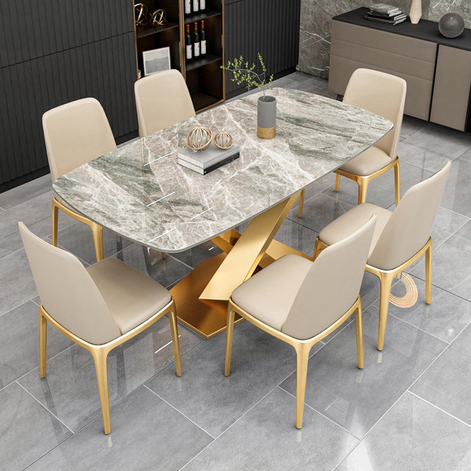 Gray Sintered Stone Dining Table Traditional Luxury Dining Table with Gold Frame