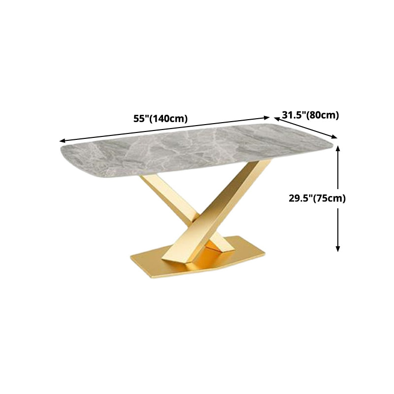 Gray Sintered Stone Dining Table Traditional Luxury Dining Table with Gold Frame