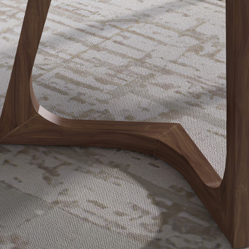 Modern Brown Finish Legs Dining Site Table Stone Top Double Pedestal Table