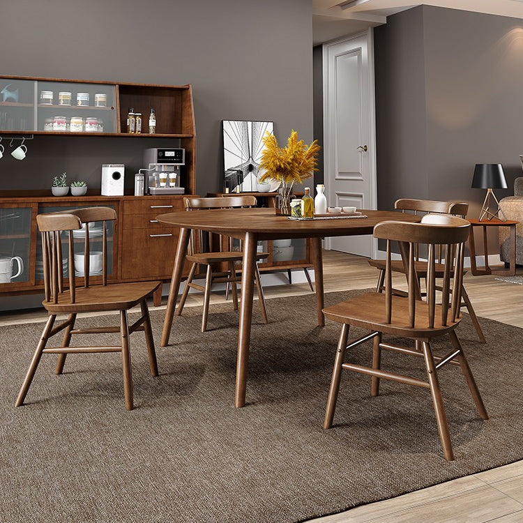 Round Dining Table Modern 4 Legs Wood Color Fixed Table of Solid Wood