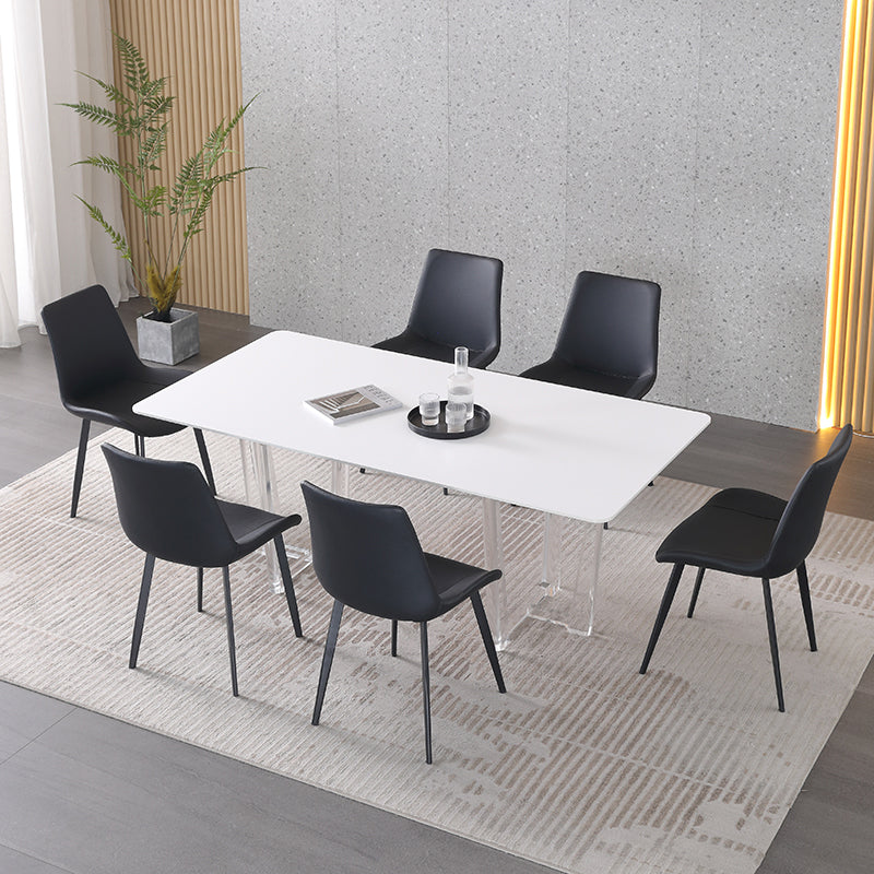 Modern Sintered Tone Top Dining Table Rectangle White with Acrylic Double Pedestal