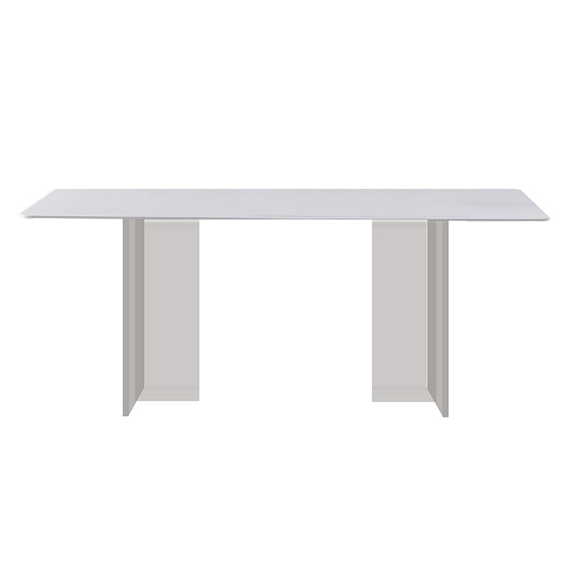Modern Sintered Tone Top Dining Table Rectangle White with Acrylic Double Pedestal
