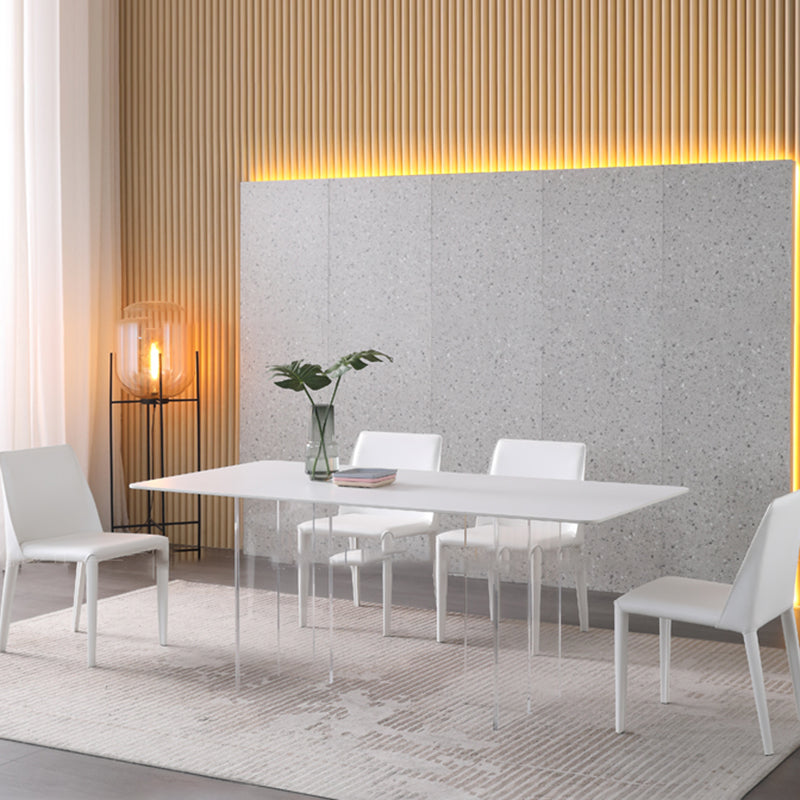 Modern Sintered Tone Top Dining Table Rectangle White with Acrylic Double Pedestal