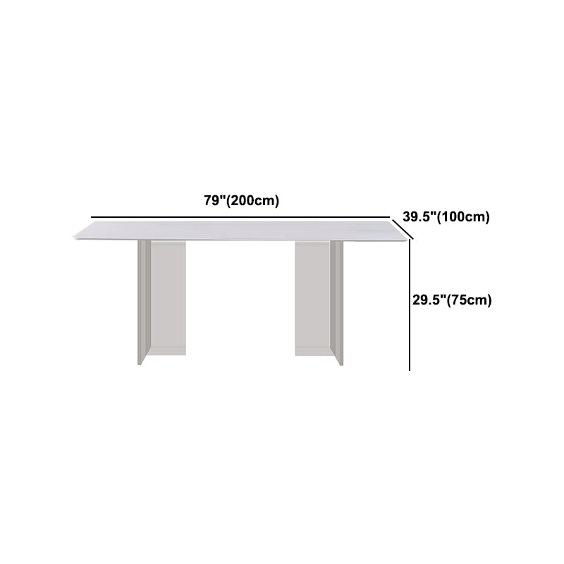 Modern Sintered Tone Top Dining Table Rectangle White with Acrylic Double Pedestal