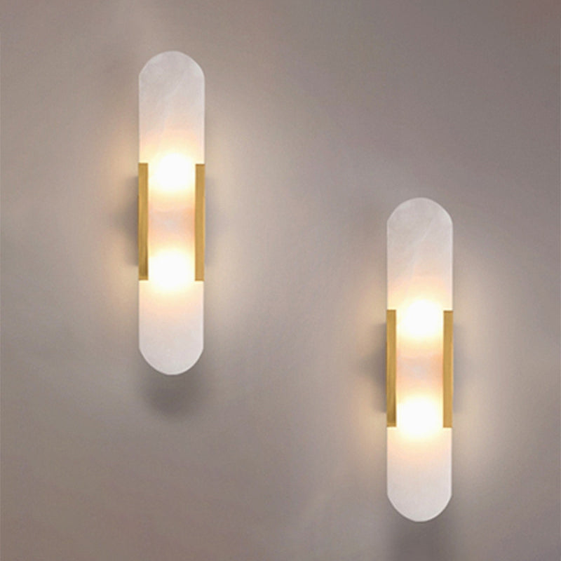 2 Lights Oval Wall Mounted Lamps Modern Style Stone Wall Sconces