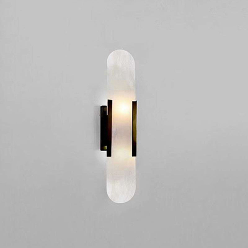 2 Lights Oval Wall Mounted Lamps Modern Style Stone Wall Sconces