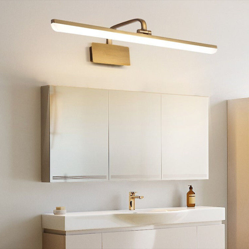 Metal Linear Shape Mirror Wall Light Modern 1 Light Mirror Wall Mount Fixture in Brass