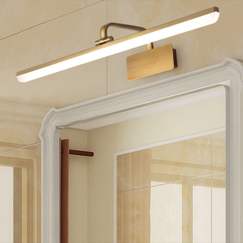 Metal Linear Shape Mirror Wall Light Modern 1 Light Mirror Wall Mount Fixture in Brass