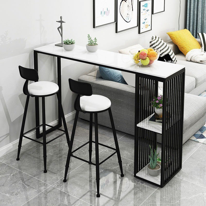 1/3 Pieces Glam Iron Bar Table Set White Rectangle Faux Marble Top Bistro Set with Shelf