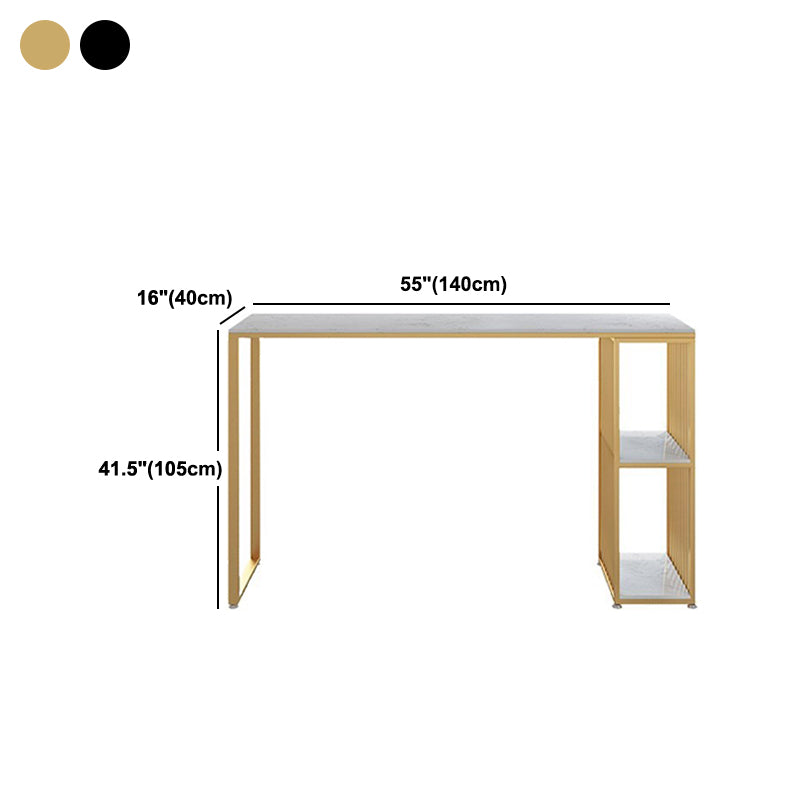 1/3 Pieces Glam Iron Bar Table Set White Rectangle Faux Marble Top Bistro Set with Shelf