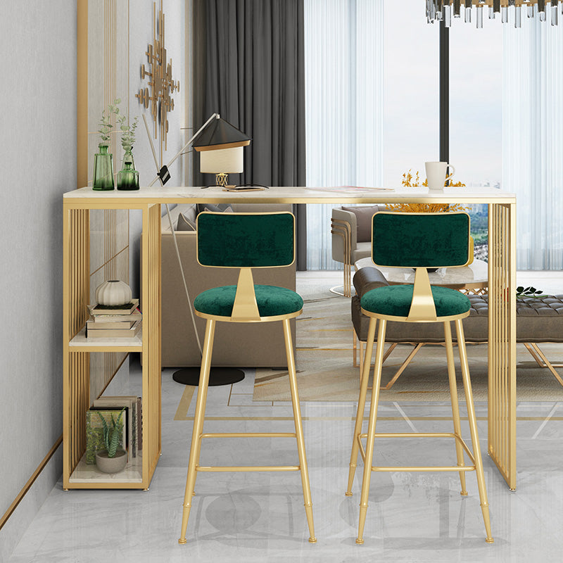 1/3 Pieces Glam Iron Bistro Set Rectangle White Faux Marble Top Bar Table Set with Shelf