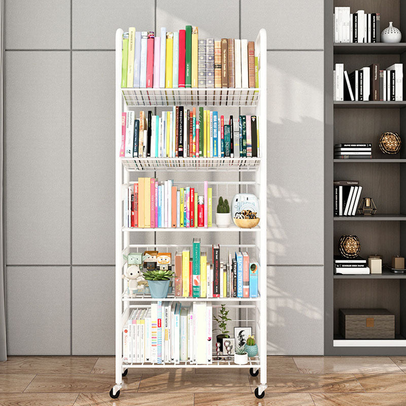 Contemporary Style Metal Bookcase Wheel Bookshelf for Office